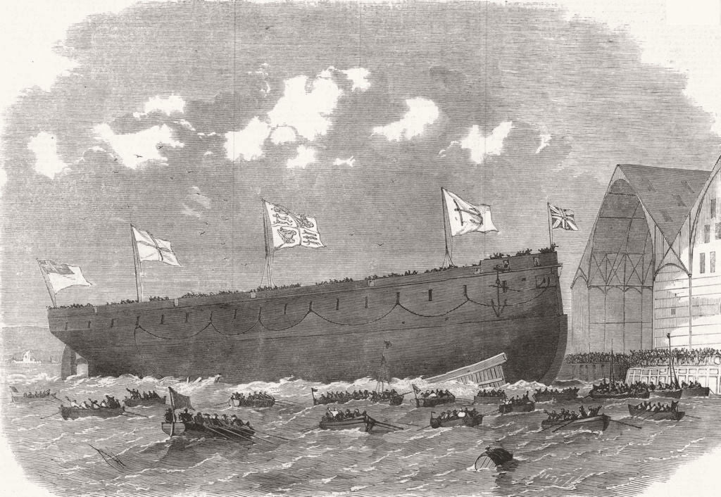 HAMPSHIRE. Our Ironclad fleet. Launch. Royal Alfred-ship at Portsmouth 1864